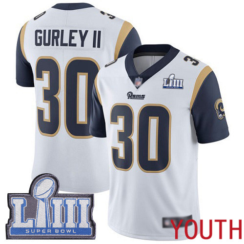 Los Angeles Rams Limited White Youth Todd Gurley Road Jersey NFL Football #30 Super Bowl LIII Bound Vapor Untouchable->los angeles rams->NFL Jersey